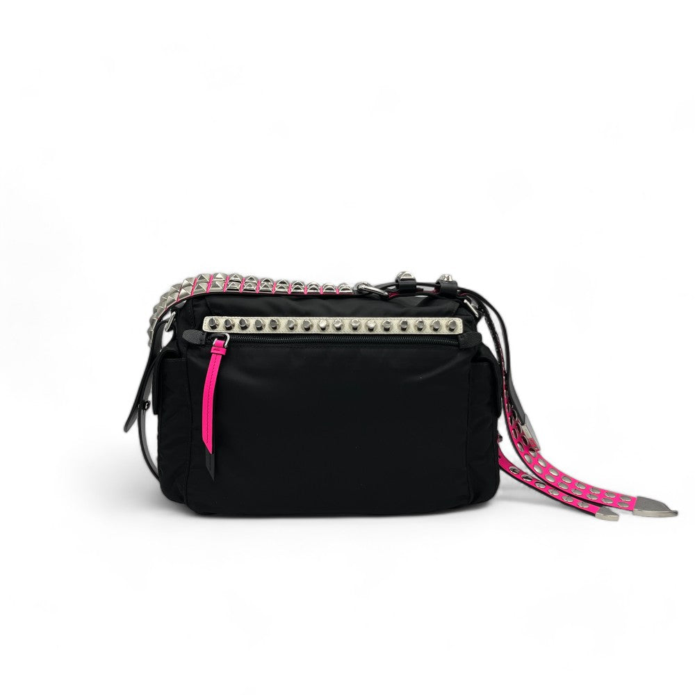 Prada Messenger bag AW18 Rockstar with studs with pink leather details black